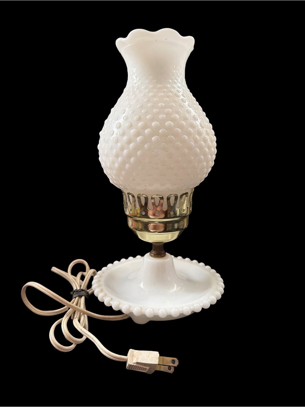 Vtg White Milk Glass Hobnail Hurricane Lamp Light Farmhouse Cottage Core 11” - Picture 2 of 5